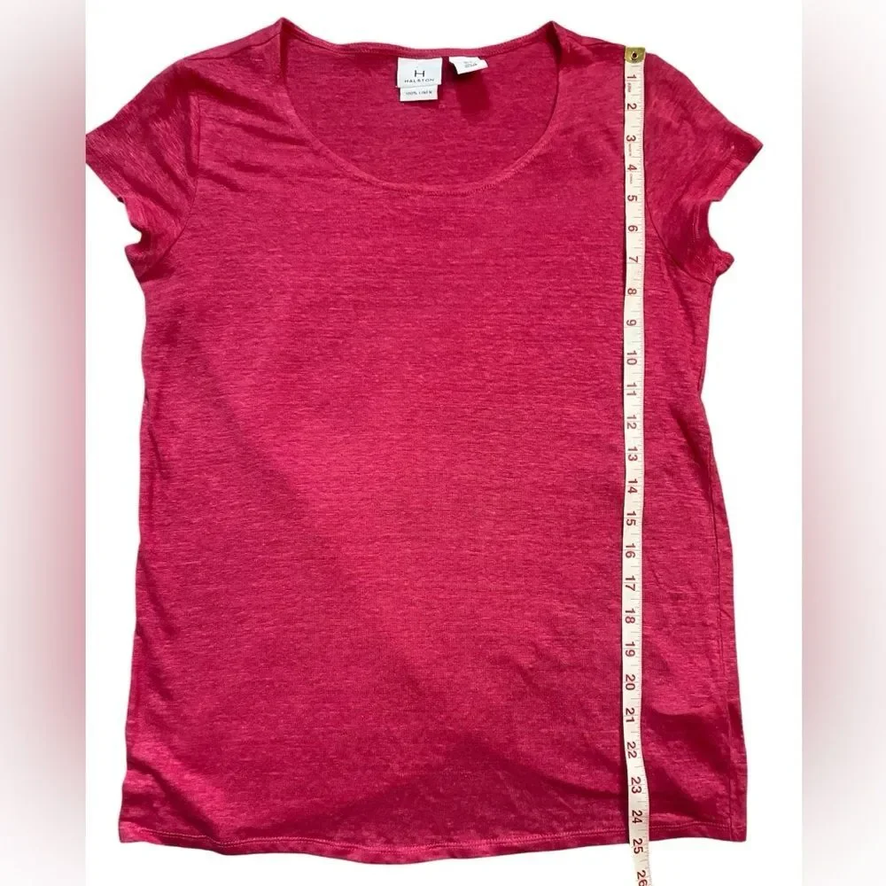 Halston Pink Crossover Back Linen Short Sleeve T-Shirt